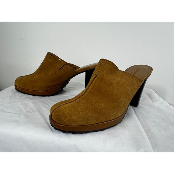 Enzo Angiolini Felicity Vintage Mustard Suede and Wood Heel Mules Size 8 - Picture 4 of 16